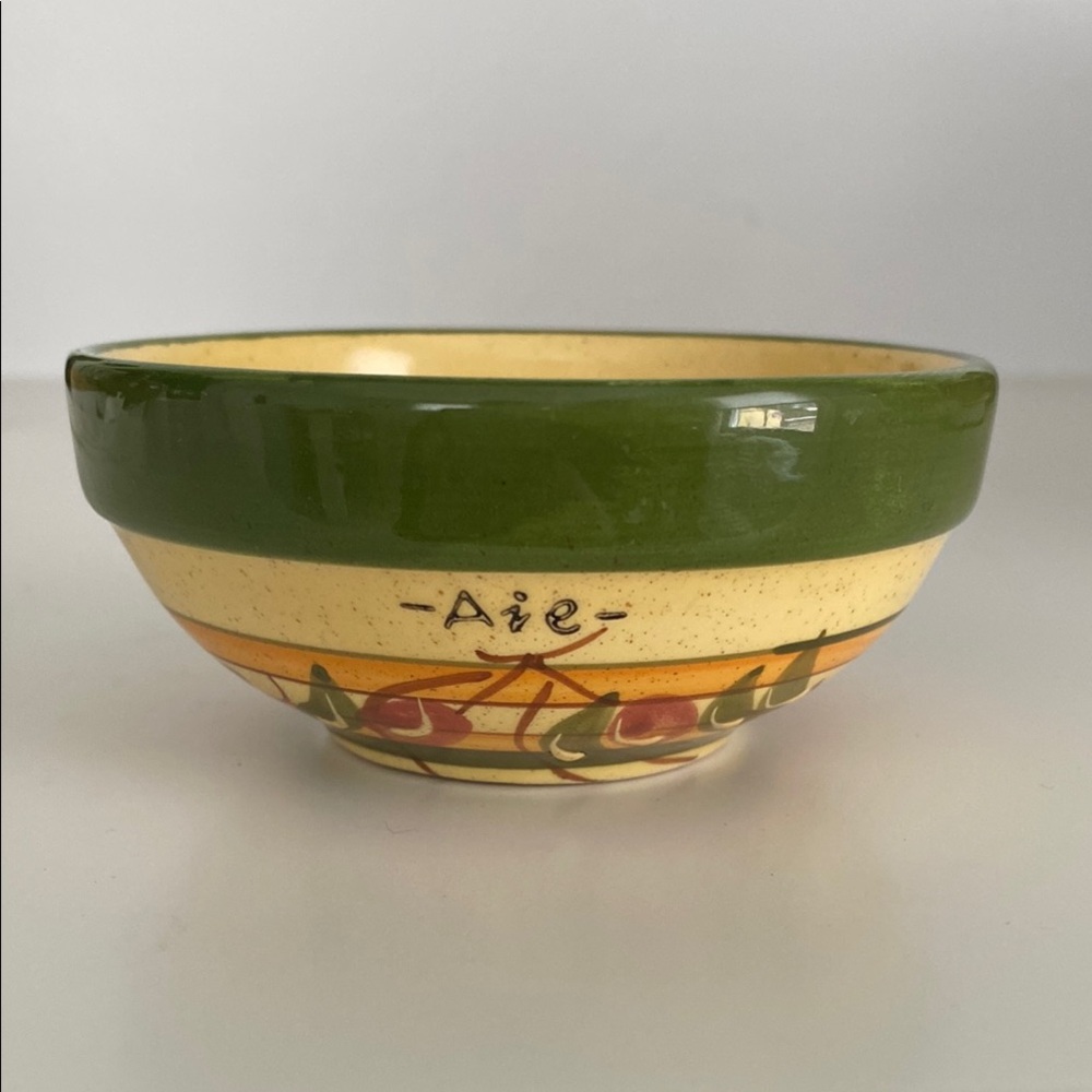 Green and Cream Artisanal Ceramic Bowl